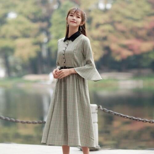 Fashion brand retro style single breasted dress womens was thin big swing high waist elegant striped dress wq949 dropship