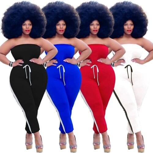 ZKYZWX L-5XL Sexy Strapless Lace Up Jumpsuit Plus Size Women Clothing Streetwear Festival Outfits One Piece Night Club Rompers