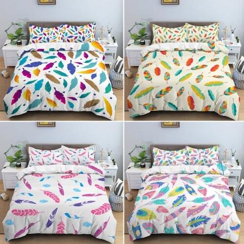 Queen King Size Duvet Cover Pillowcase Colorful Feather Pattern Quilt Cover 2/3Pcs Home Textile Sets Girl Bed Comforter Cover