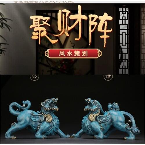 A PAIR 2PCS 2021 Home store Company SHOP mascot talisman Bring wealth money GOOD LUCK Dragon PI XIU BRONZE Sculpture Statue