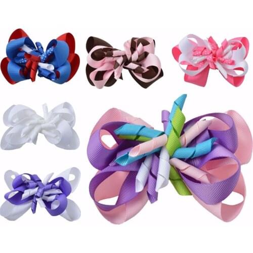 20pcs baby 4" Layered Korker Hair Bow clips curly ribbon Boutique M2MG corker Hair bands Kids Hairpin Handmade Headwear PD015