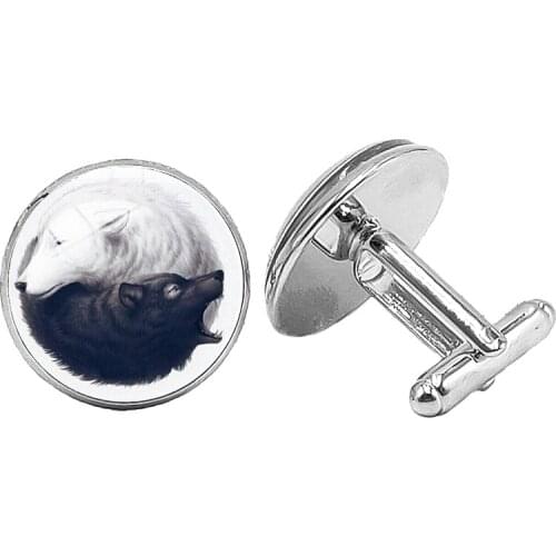 2020 Mens Cufflinks Yin Yang Black and White Wolf Totem Glass Convex Viking Nordic Wolf Charm Mens Gift