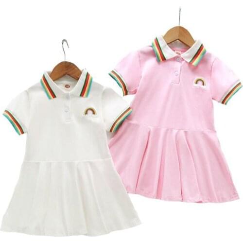 2020 New Childrens Leisure rainbow Princess Girls Dresses Cotton Embroidery Summer Baby Clothes Kids Party Dress 1-5Y