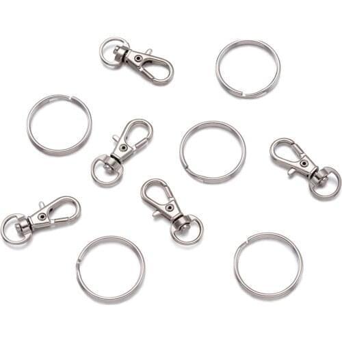50set/lot Alloy Swivel Lobster Claw Clasps Swivel Snap Hook and Iron Split Key Rings 32x13mm and 25x2mm F50