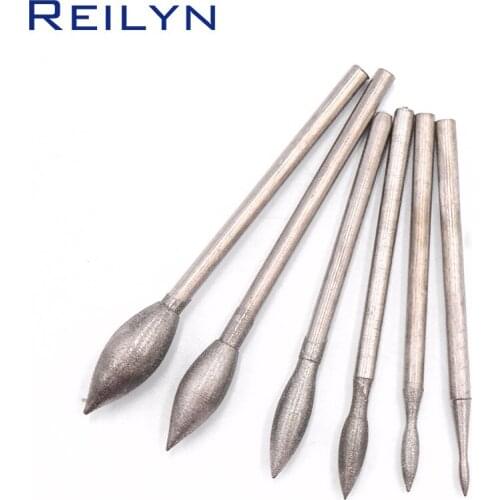 8pc 400# 2.35mm shank bit size 1-6mm Diamond Grinding burr abrasive bits jade diamond polishing bits teeth grinding needle