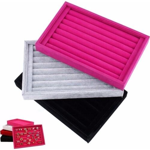 Velvet Jewelry Tray Stackable Ring Earring Tray Display Organizer Box Cufflinks Storage Black Grey Rose