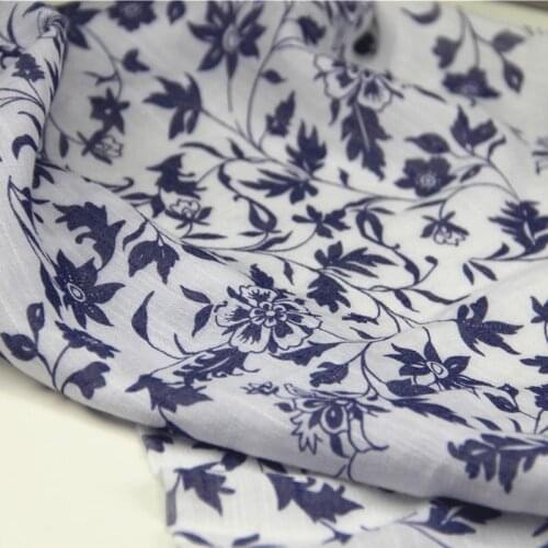 WHITE Dark Purple Flower Floral Slub Tencel/Nylon Very Thin Fabric for Craft Summer Fashion Clothes Dress Shirt Blouse Tissue