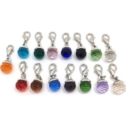 Free shipping Floating Charms mixed Pendants with Lobster Clasp Round Crystal Beads charms mix color 15pcs per lot
