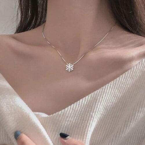 1PC Flash Cubic Zircon Snowflake Pendant Necklace Fashion Clavicle Chain Rose Gold Silver Color Necklace For Women Jewelry Decor