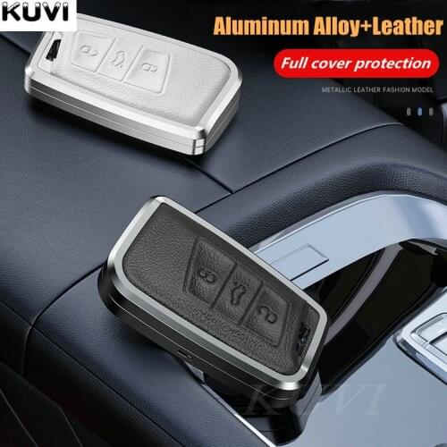 Alloy Leather Car Key Case Cover For VW Volkswagen Magotan Passat B8 Skoda Superb Kodiaq A7 Smart Keychain Remote Fob Bag