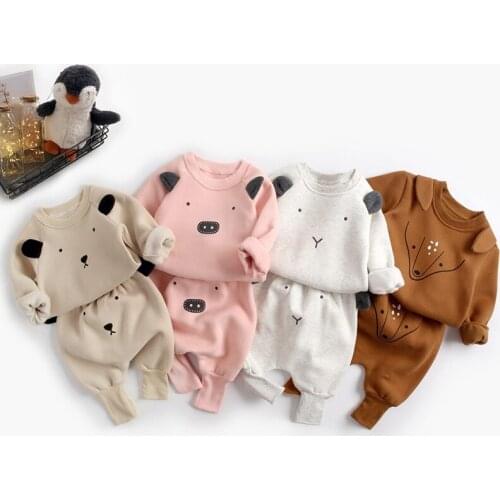 Baby Autumn Winter Clothes Baby Boy Cartoon Cute Clothing Pullover Sweatshirt Top + Pant Clothes Set Toddler Thicken Girl Outfit