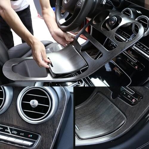 Oak Wood Style Center Console Gear Panel Frame Cover Trim Stickers For Mercedes Benz C GLC Class W205 2015-2018 Car Accessories