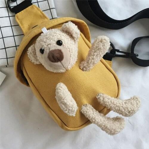 Cute Bear Canvas Wild Chest Bag Trendy All-match Messenger Women Daily Wear Waist Bag Cartoon Fashion Personality Crossbody Bag