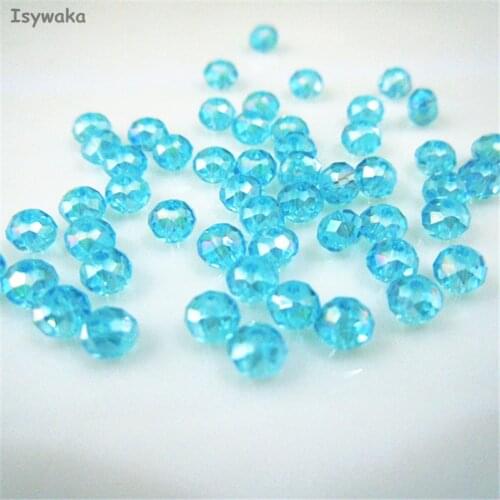 Isywaka Lake Blue AB Color 3*4mm 145pcs Rondelle Austria faceted Crystal Glass Beads Loose Spacer Round Beads for Jewelry Making