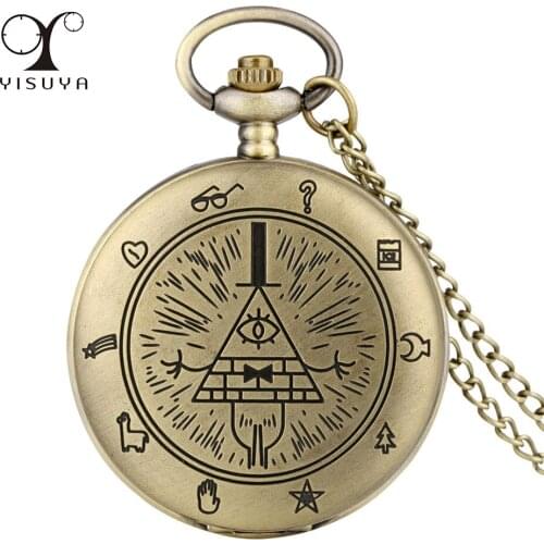 Exquisite Bill Cipher Gravity Falls Display Quartz Pocket Watch Retro Necklace Watch Cool Pendant Gift