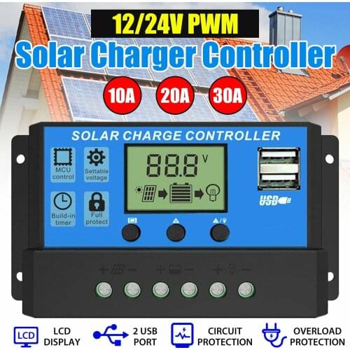 Anern Solar Controller 12V/24V 60A 50A 40A 30A 20A 10A Solar Regulator PWM Battery Charger LCD Display Dual USB 5V Output