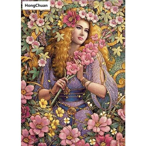 Beautiful Flower Girl 5D Square/Round Diamond Embroidered Mosaic Cross Diamond Painting Home Decoration Mural New Year Gift