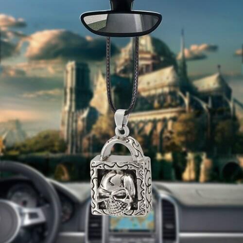 Creative Car Pendant Skull padlock Ornaments Automobiles Rearview Mirror Suspension Decoration Auto Cars Accessories Gifts