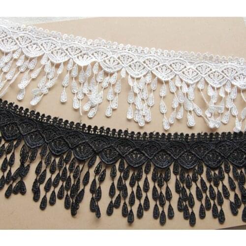 2yard White black 8cm Embroidery Lace Trim Fringe, Fashion DIY Handmade Lace Tassel Accessories Textile Fabrics Lace Tassel Z581