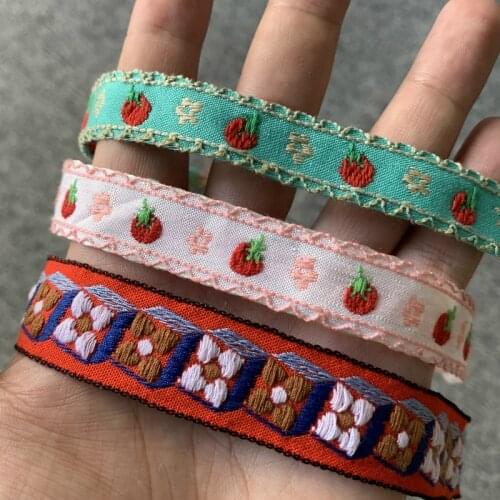 3YARD 3/8 INCH 11-13MM Cute Little Strawberry Ethnic Embroidered Jacquard Ribbons Trim DIY Decoration Handcraft Apparel Sewing