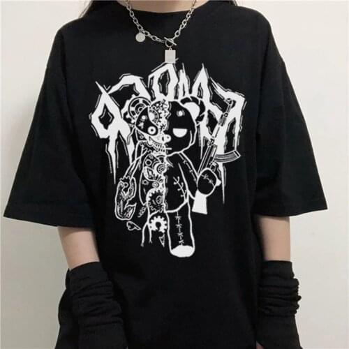 Summer Short Sleeve Women T-Shirt Print Kawaii Korean Style Dropshipping Tops Tee Y2K Plus Size Cotton Black Punk Gothic Clothes
