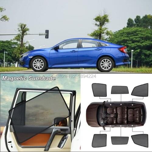 Car Full Side Windows Magnetic Sun Shade UV Protection Ray Blocking Mesh Visor For Honda Civic 2015