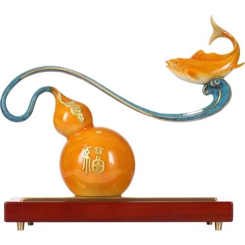Copper Gourd Pure Copper Fortune Decoration Fu Lu Youyu Home Living Room Entrance and Wine Cabinet Decoration