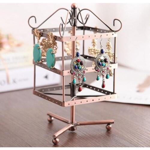 New Rotation Square Metal Multi-Functional 96 Holes Earrings Display Jewellery Stand Holder Stud Jewelry Packaging Wholesale