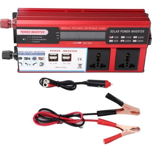 Modified Sine Wave Power Converter DC 12V 110V/220V 750W 1500W Solar Power Converter Digital Display Phone 4 USB Charger