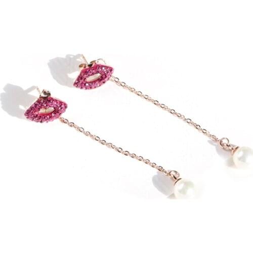 YUN RUO 2018 Fashion Simple Crystal Lip Stud Earring Woman Rose Gold Color Titanium Steel Jewelry Girl Birthday Gift Not Fade