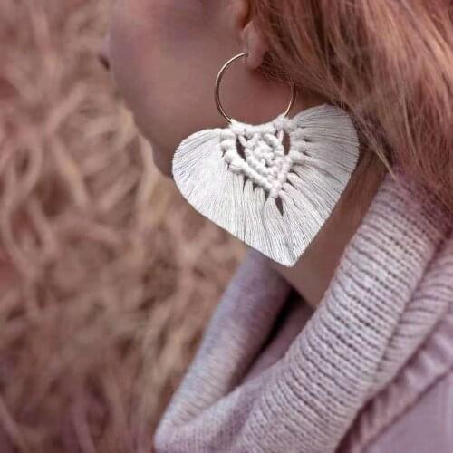 Best Lady INS Fashion Fringed Macrame Earrings for Women Boho Handmade Feather Tassel Earrings Holiday Jewelry Girlfriend Gifts