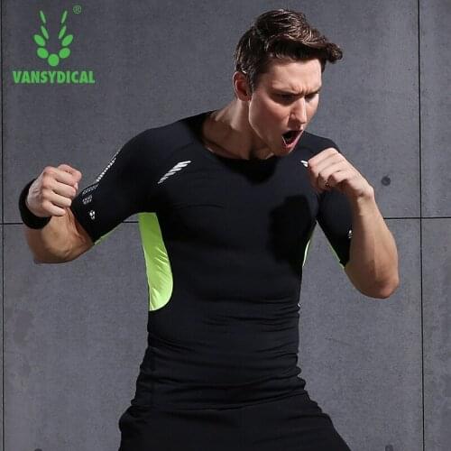 Vansydical Mens Compression Shirts MMA Rashguard Fitness Sports Tops Running Tops Gym Jogging Workout Boxing Crossfit T-Shirt