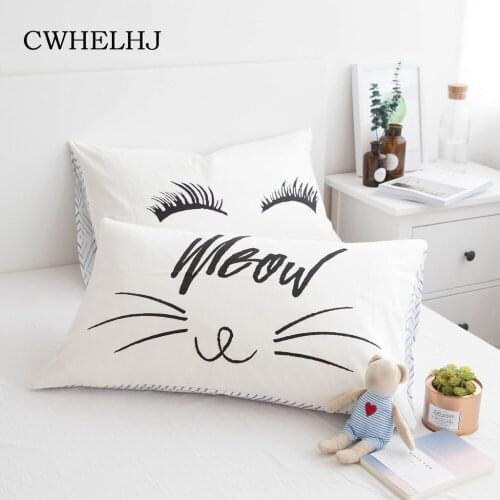 1pc Nordic Cartoon Fox/ Cat Pillow cases Home Cotton Kids Room Decorative Pillow Cover Cute Eyelash Bedroom Pillowcases