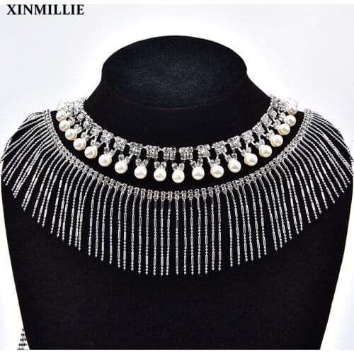 New Pearl Crystal Rhinestone Tassel Flower Chain Bridal Dancing Trim Decoration Craft Collar Applique Wedding DIY Accessories
