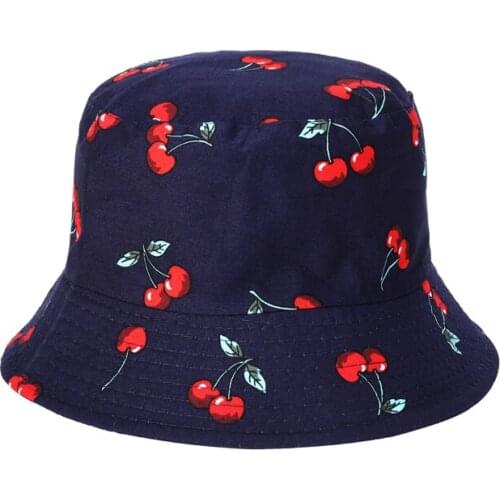 New Bucket Hat Women Cotton Double-sided Wearing Cap Visor Men Cherry Print Japanese Sun Hat Fisherman Hat Gift M47