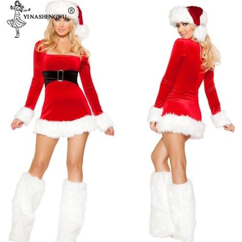New Halloween, Adult Women 's Christmas Day Clothing Stage Red Long Sleeve Dress Long Hair Cosplay Santa Claus Costume