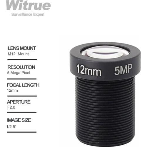 Witrue HD CCTV Lens 5.0Megapixel 12mm M12 Mount F2.0 Fixed Iris Format 1/2.5" for IP Camera Security Cameras