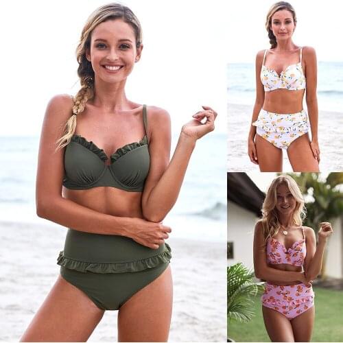 Fruit Printed Bikini Two-piece Sexy Sling High Waist Ruffled Split Swimsuit Plus Size Swimwear Bikini Set Bikini 2020 Woman