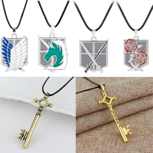 Anime Attack on Titan Necklace Eren Key Shingeki No Kyojin Pendant Wings Of Liberty Metal Unisex Leather Chain Necklace Cosplay