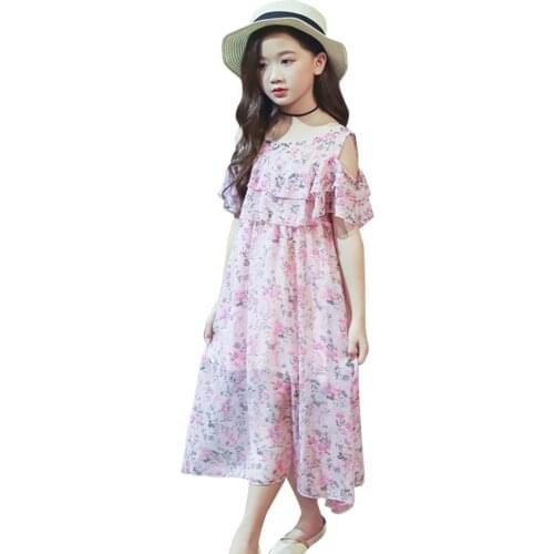 Dresses For Girls Floral Girl Beach Dress 2021 Newest Party Dress Child Teenage Childrens Clothing 6 8 10 12 14
