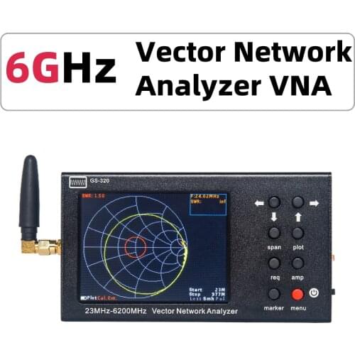 Portable VNA SWR 6G Vector Network Analyzer Reflectometer GS-320 23-6200MHz NanoVNA type, Touch screen