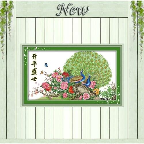 Flourishing age Peacock flower painting counted print on canvas DMC 14CT 11CT chinese Cross Stitch Needlework Set Embroider kits