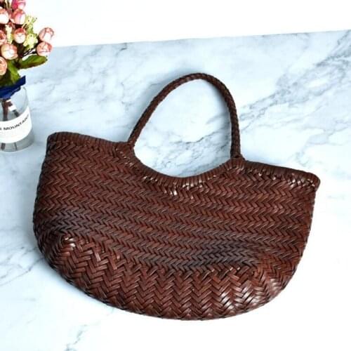 Hand Knitted Designer Genuine Leather Elegant ​Handle Female Totes Vintage Womens Handbag Cowskin Lady Large Shoulder Bag