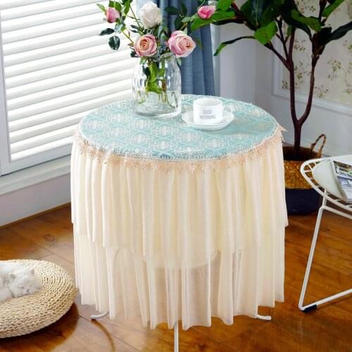 European-style tablecloth round table cloth pad small jacquard lace tablecloth bedside table cover extra-long lace skirt