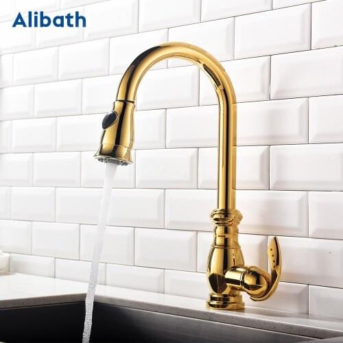 Modern Faucet Luxury Brass Gold Kitchen Faucet Rotatable Mixer Tap Single Sharp Handle Single Hole Hot&Cold Water