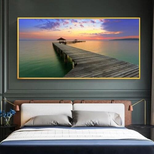 Modern Natural Landscape Poster Sky Sea Sunset Bridge Painting Printed On Canvas Home Decor Wall Art Pictures For Living Room
