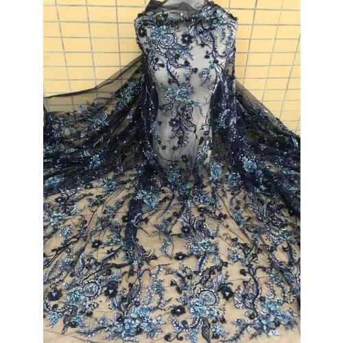French Nigerian Sequins African Net Tulle Mesh beaded Lace SYJ-726810 Fabric 5yards/lot High Quality for Wedding Dress