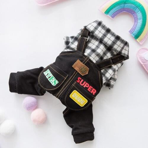 Spring Autumn Dog Clothes lattice Pet Dog Coat Jumpsuit For Small Dogs Chihuahua Pug Poodle Plaid Pants Hoodies Romper Clothing