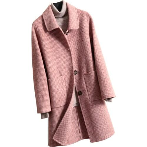 High Quality Medium Long Double-faced Wool Jacket Coat Women Plus size Elegant Office Lady Slim Blends Wool Coat Female Outwear