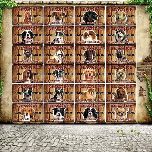 [ WellCraft ] Beware Dog Kisses Beagle Border Collie Metal Sign Tin Poster Home Decor Bar Wall Art Painting 20*30 CM Sizer L9
